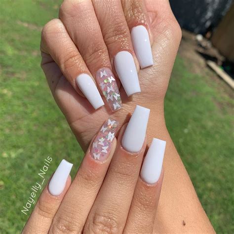 white acrylic nails|butterfly acrylic nails white.